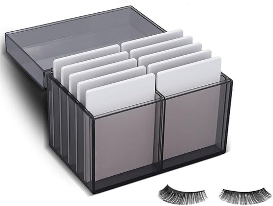 Eyelash Box Eyelash Extension Storage Case Organizers, 10 Layers Acrylic Eyelash Storage Box with Magnetic Bottom, False Eyelashes Glue Pallet Holder Display, Lash Extension Grafting Tool (Tea
