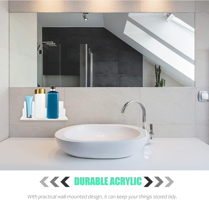 ORFOFE 2pcs Wall Mounted Storage Rack Acrylic Bathroom Shelf Organizer Multi-Functional Holder for Kitchen Bathroom and Home Use Easy to Install No Drilling Required Minimalist Design