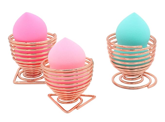 Xiaoyu Makeup Sponge Holder, Egg Powder Puff Display Drying Racks Stand Cosmetic Tool Storage, Pack of 3, Rose Gold