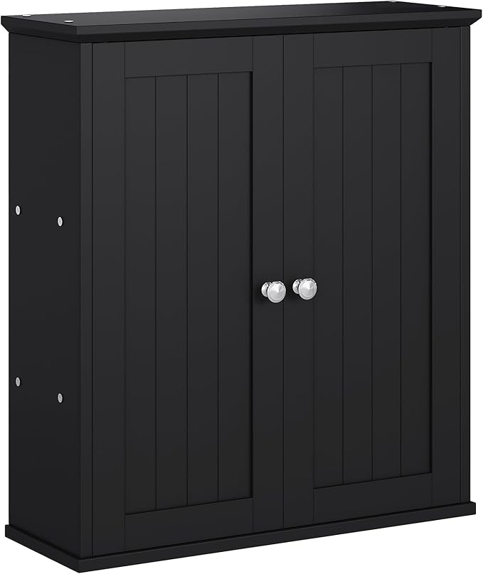Walsunny Bathroom Medicine Cabinet Wall Mount with 2 Doors and 2 Shelves, Small Bathroom Cabinet Wooden Storage Cabinet Over Toilet Restroom Laundry Room Kitchen, Black