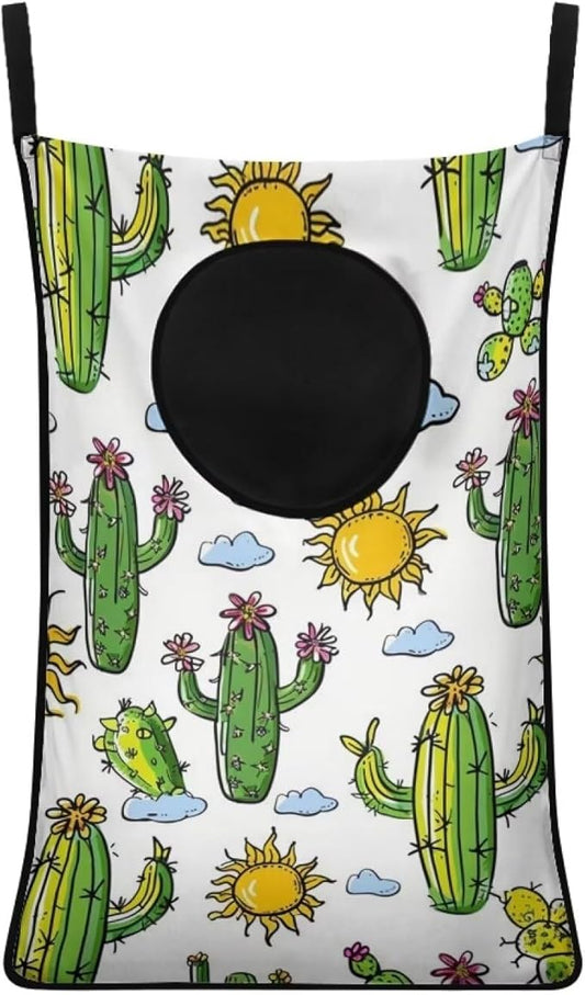 ZOUTAIRONG Sun Cactus Hanging Laundry Hamper Kids Girls Laundry Basket Laundry Hamper Space Saving Home Storage Organizer Dirty Clothes Hampers Hippie Colorful Oil Painting White
