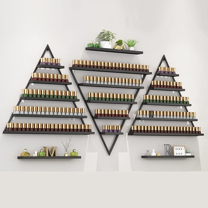 Nail Polish Rack Wall Mounted Perfume Organizer Shelves ,Triangle Nail Polish Metal Holder Essential Oil Display Case Shelf for Home Salon Business Spa, Cosmetics Bottles Storage Cabinet Spice Rack