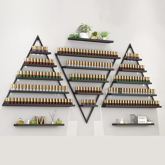 Nail Polish Rack Wall Mounted Perfume Organizer Shelves ,Triangle Nail Polish Metal Holder Essential Oil Display Case Shelf for Home Salon Business Spa, Cosmetics Bottles Storage Cabinet Spice Rack