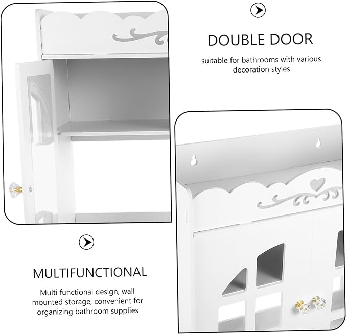 Wall-Mounted Bathroom Cabinet Organizer with Double Doors Vintage Cosmetic Storage Shelf for Toilet Area Multifunctional Space-Saving Locker Shelf