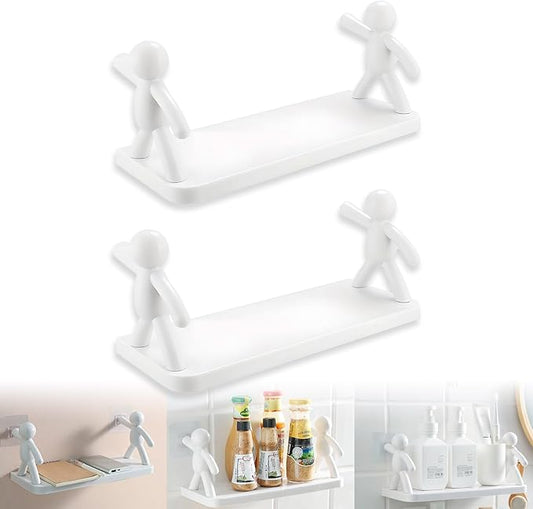 The Kitchen Toilet Receive Shelf，No-Drill Floating Wall Shelves - Space-Saving Multipurpose Storage for Bathroom, Kitchen, Office - Waterproof Adhesive Design with 5kg Load Capacity (White*2)