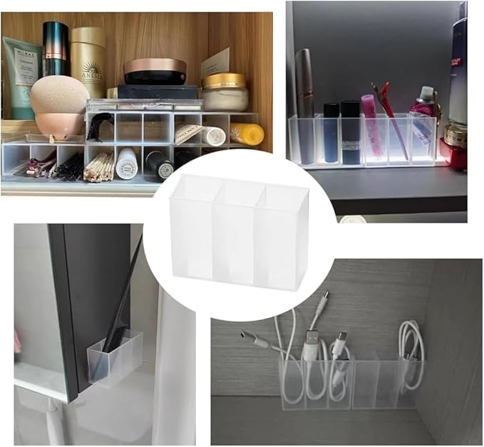 Mini Wall Mount Storage Box, 6 Compartment Transparent Plastic Makeup Brush Lipstick Holder Self-Adhesive Pen Holder Makeup Organizer for Home Office..