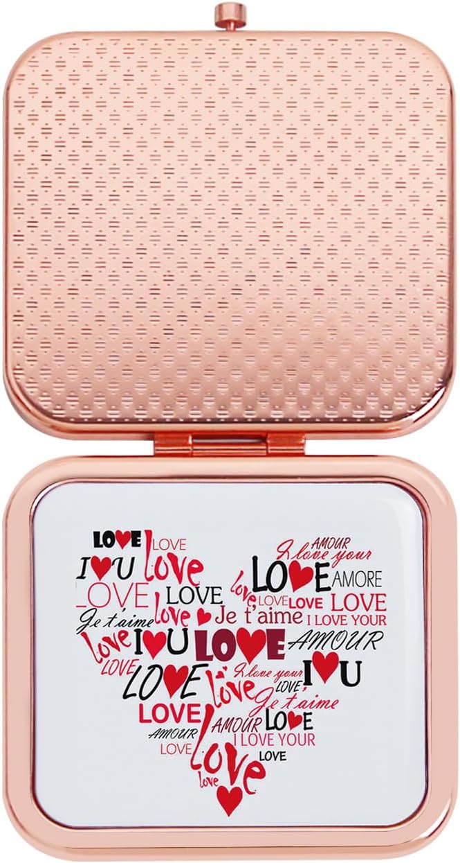 Compact Mirror for Women, Mini Pocket Travel Makeup Mirror, Portable Folding Small Pocket Mirror for Handbag, Purse, Handheld Pocket Mirror Rose Gold