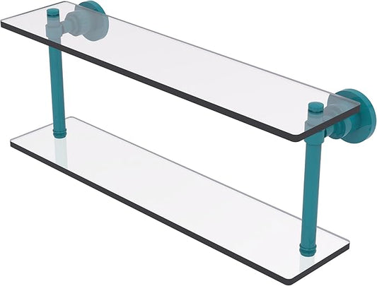Allied Brass WS-2/22-GLT Washington Square Collection 22 Inch Two Tiered Glass Shelf, Glokzin Teal