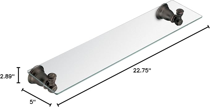 Moen YB5490ORB Kingsley 20-Inch W x 5-Inch D Decorative Bathroom Vanity Glass Shelf,, Oil Rubbed Bronze