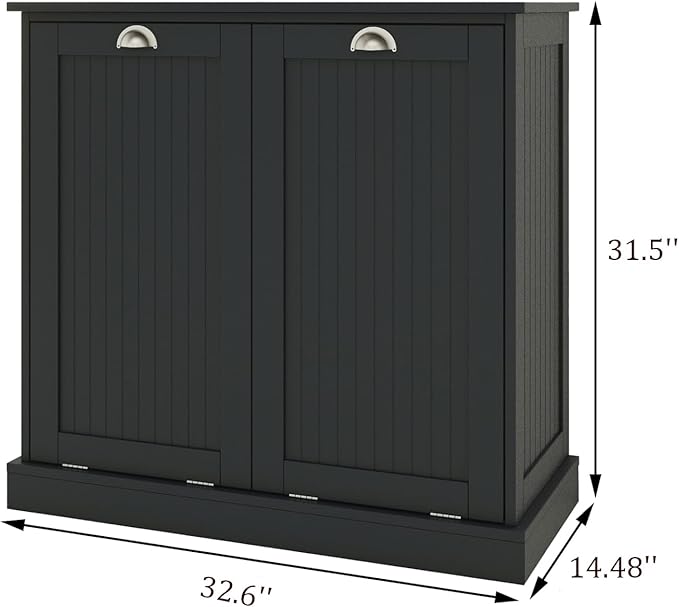 Locsear Tilt Out Laundry Hamper Cabinet with Removable Basket, Double Hidden Laundry Hamper Cabinet, Wood Bathroom Storage Cabinet, Free Standing Home Organizer, (Black)