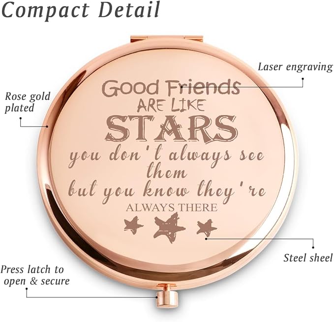 Friendship Gifts for Women Girls, Personalized Gifts for Friends BBF Bestie, Custom Compact Mirror for Birthday, Mothers Day, Graduation, Basket Stuffers