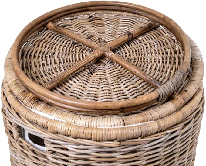 The Basket Lady Round Wicker Laundry Hamper, Large, 19 in Dia x 25 in H, Serene Grey…