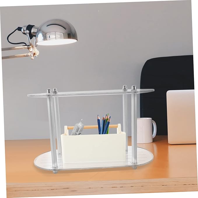 Happyyami Desktop Multi Function Organizer Shelf Bathroom Storage Rack for Cosmetics and Accessories Transparent Display Stand for Countertop Organization