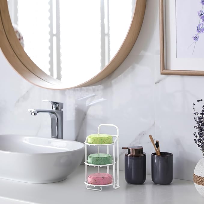 White 3-Tier Shower Soap Shampoo Bar Holder, Self Adhesive & Freestanding Draining Soap Dish Caddy for Bathroom Wall Accesories Decor