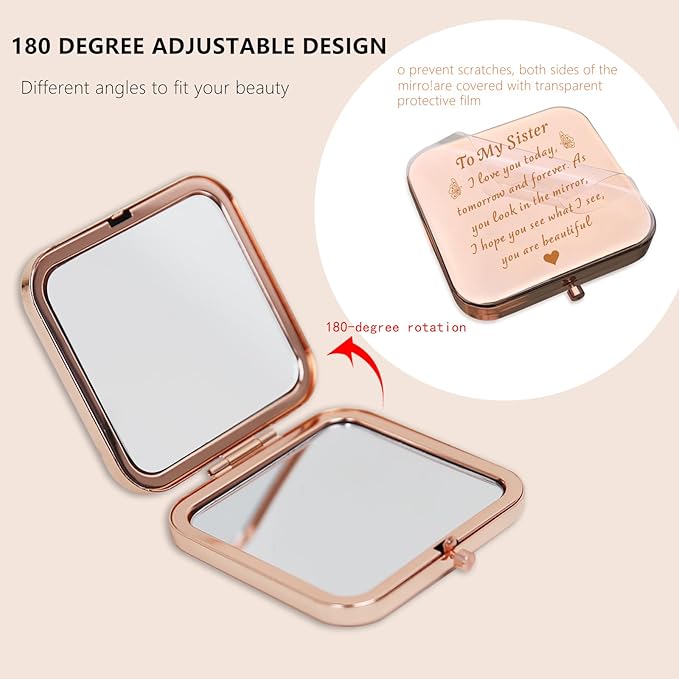 Sister Birthday Gifts Compact Mirror, Sisters Gifts from Sister, Birthday Gifts for Sister from Sister Brother Friend for Her, Sentimental Friend Gift Ideas for Sisters Women