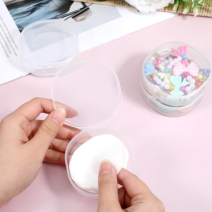 4 Pcs Cotton Round Holder, Square Powder Puff Cases Travel Cotton Round Conrainer Portable Cottons Rounds Dispenser for Women Girls Remover Cottons Ball Powder Puff Container Box