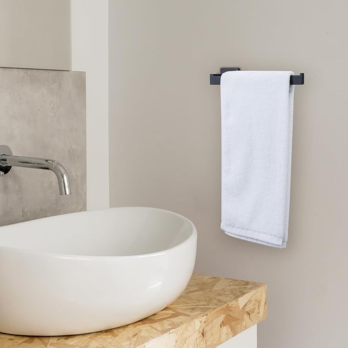 MyGift 9 Inch Premium Hotel Series Commercial Grade Stainless Steel Hand Towel Holder Bar, Wall Mounted Matte Black Rail Hook for Hanging Bathroom Hand Towels