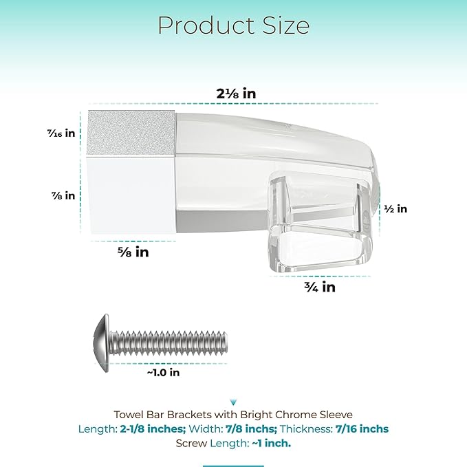 Clear Acrylic Shower Door Towel Bar Brackets Fit for Alumax/Basco Framed Sliding Glass Shower Door Towel Rod, Sliding Doors Replacement Parts with Bright Chrome Sleeve, Set of Two Brackets