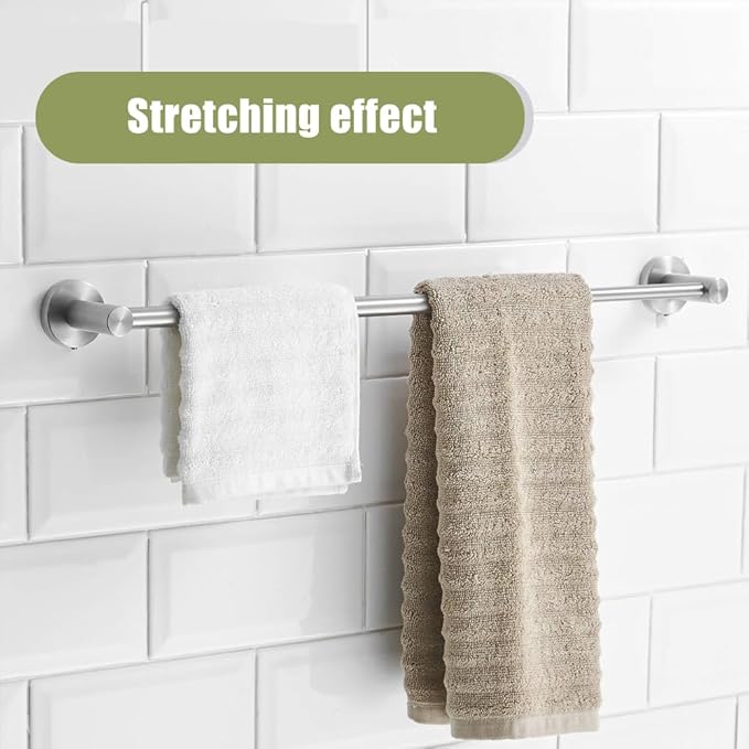 Retractable #304 Stainless Steel Towel Bar, Single bar or Double bar Optional,Adjustable Length from 16 inches to 28.9 Inches (Brushed Nickel, Single Towel Bar)