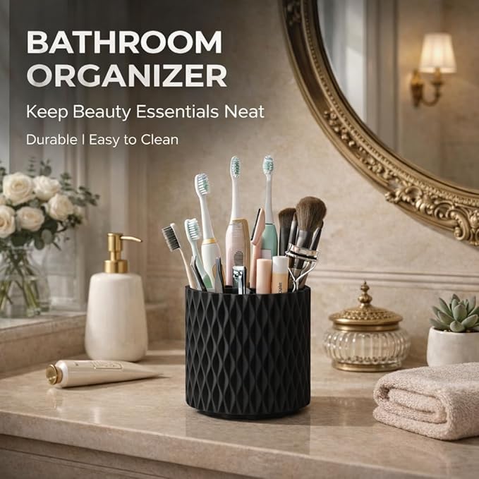Makeup Brush Holder Organizer, 360?? Rotating 5-Slot Make up Brushes Cup for Cosmetic, Lipstick, Hair Brush Holder - Spinning Vanity Countertop Caddy for Bathroom, Dorm & Office, Black