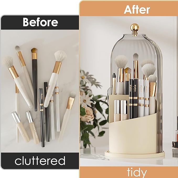 Toothbrush storage rack 360 Rotating Beauty Brushes Storage, Makeup Brush Holder with Lid, Waterproof Dustproof Bathroom toothbrush storage box (Transparent)