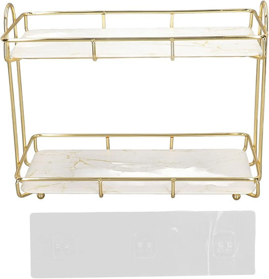 Bathroom Shelf 2 Tier Standing Storage Rack Cosmetic Holder Gold (s)