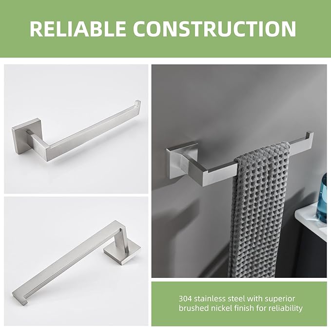 Angle Simple Hand Towel Holder for Bathroom, SUS 304 Stainless Steel Kitchen Towel Hanger Rack for Wall, Brushed Nickel, 10.24 Inches