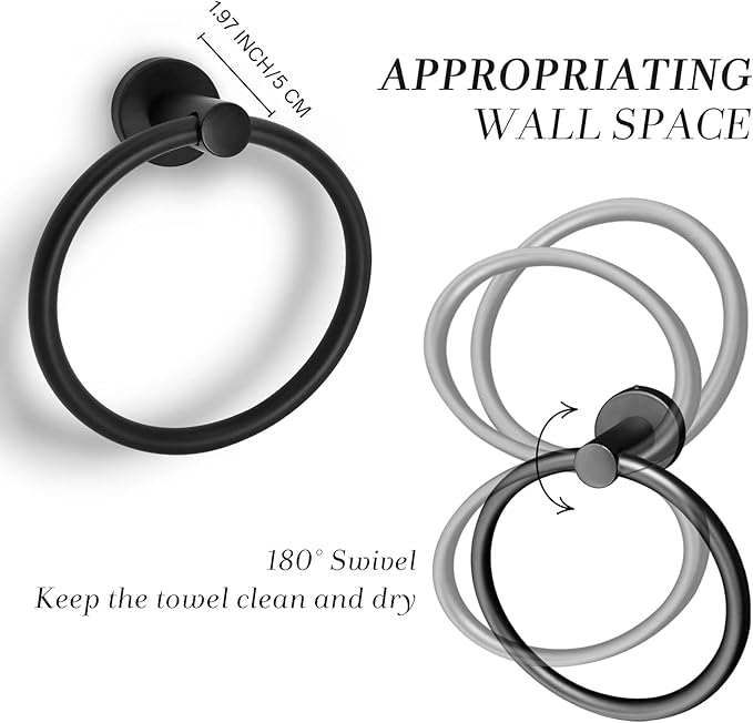 Towel Ring,Hand Towel Holder for Wall Mounted,Towel Holder,Towel-Racks, Bathroom Hardware Simple Round Towel Hanger SUS 304 Stainless Steel (Black)