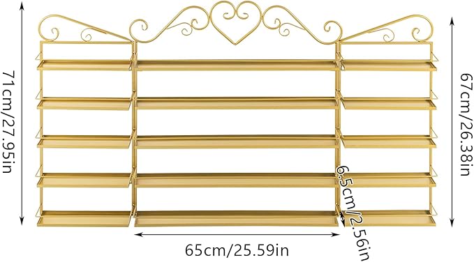 Nail Polish Organizer Wall Mounted, 3Pcs 5-Tier Nail Polish Storage Rack, Metal Nail Polish Storage Holder, Multifunctional Organizer for Essential Oil Perfume at Home Salon Spa(Gold)