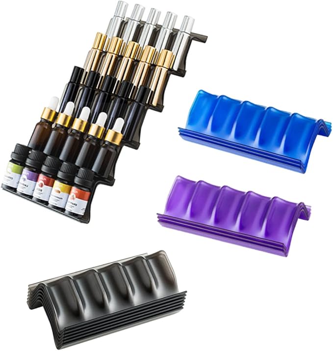5pcs Essential Oil Bottle Storage Rack Slot Drawer Organizer Stackable Plastic Holder for Household Use for Desktop Nightstands Black