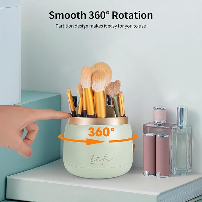 360° Rotating Makeup Brush Holder with Lid, Round Cosmetic Organizer with Stickers for Dogs, Multifunctional Makeup Organizer for Makeup Brushes Lipstick Perfume 1