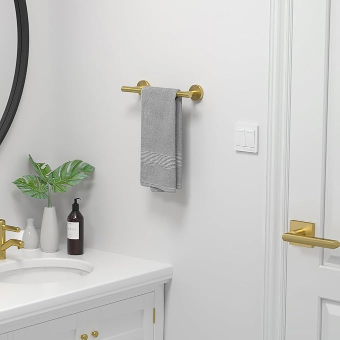 USHOWER Brushed Gold Hand Towel Bar, 9-Inch Towel Racks for Bathroom Wall-Mounted, SUS304 Stainless Steel Towel Rod (Total Length 11-Inch)