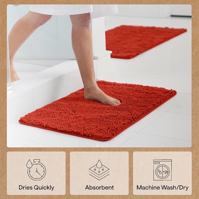 GORILLA GRIP Bath Rug Mat 36x24, Soft Absorbent Chenille, Quick Dry Microfiber Mats, Rubber Backing Washable Shower Floor Rugs, Bathmat Runner, US Designed Bathroom Home Accessories Sunset Orange