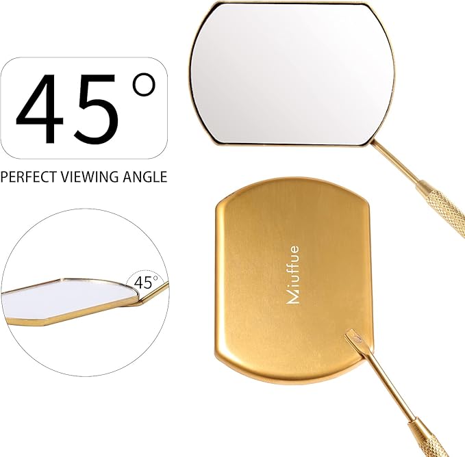 Lash Mirror for Eyelash Extensions, 60mm Extra Large Eyelash Mirror, Detachable Stainless Steel Makeup Mirror，Gold