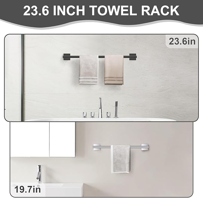 Matte Black Bathroom Hardware Accessories Towel Bar Set 5 Pieces Double Dase Toilet Paper Holder Towel Holder Set 23.6 Inch Stainless Steel Towel Rack for Bathroom Wall Mounted