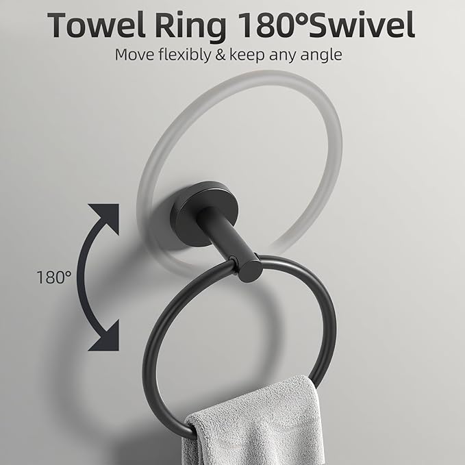 Matte Black Bathroom Hardware Set, Bathroom Towel Holder Bar Set 10 PCS, SUS304 Stainless Steel Towel Rack Set for Bathroom-16 Inch Towel Bar, Toilet Paper Holder, Towel Hooks, Towel Ring