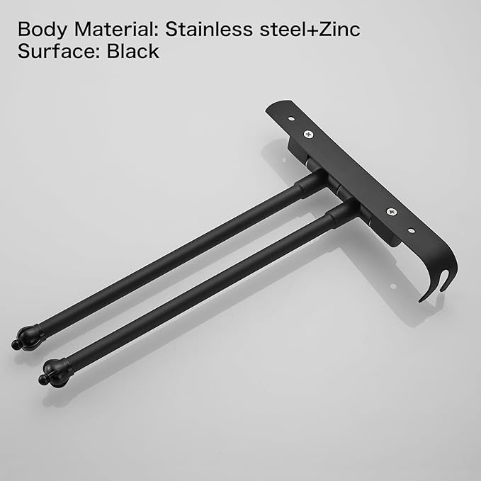 Black Rotating Towel Rack, Stainless Steel Adjustable, 12 * 1.5 * 8.5in, Suitable for Bathroom, Bedroom, Balcony, Removable Towel Bar