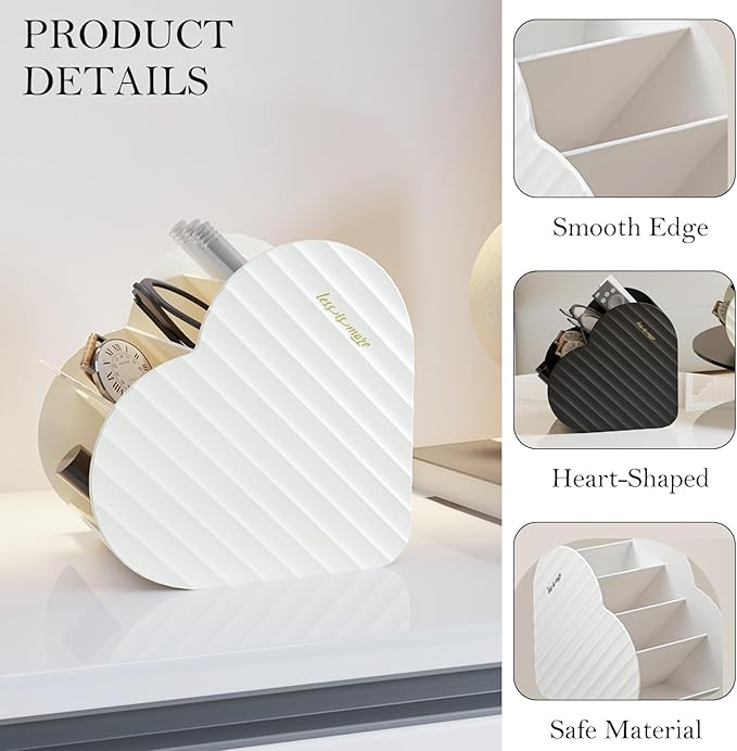 Heart-Shaped Slanted Makeup Organizer – 4-Compartment Tiered Storage, Durable Food-Grade Material, Stylish Vanity & Desk Cosmetic Holder (White)