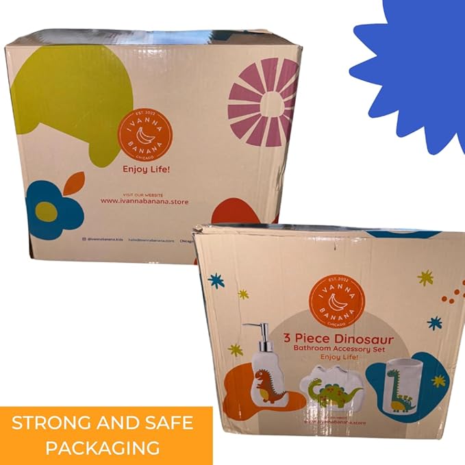 Kids Dinosaur Bathroom Set – 3-Piece Fun Bathroom Accessories for Kids, Including Toothbrush Holder, Soap Dispenser, and Cup – Adorable Dinosaur Décor for a Playful Bathroom.