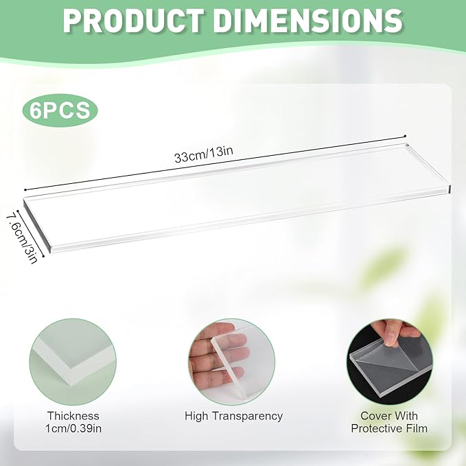 6pcs Medicine Cabinet Shelf Replacement 13inch Wooden Medicine Cabinet Shelves Wooden Bathroom Cabinets Shelves for Living Room Bathroom Kitchen Wall Mounted Medicine Cabinets (Transparent)