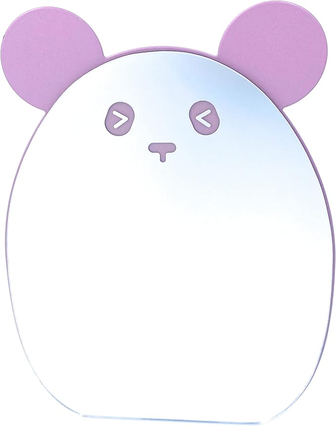 Kids Makeup Mirror Kawaii Compact Desktop Mirror for Girls Table Mirror Purple Panda with Stand Mirror Cute for Desk