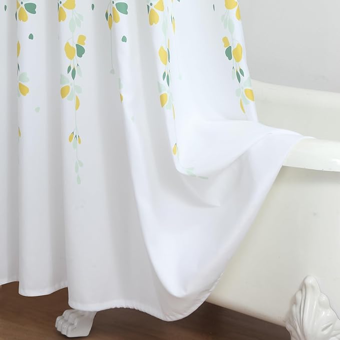 Extra Long Fabric Shower Curtain, Yellow and Sage Green Floral Shower Curtains for Bathroom, Waterproof Bathroom Curtains, 72" W x 84" H