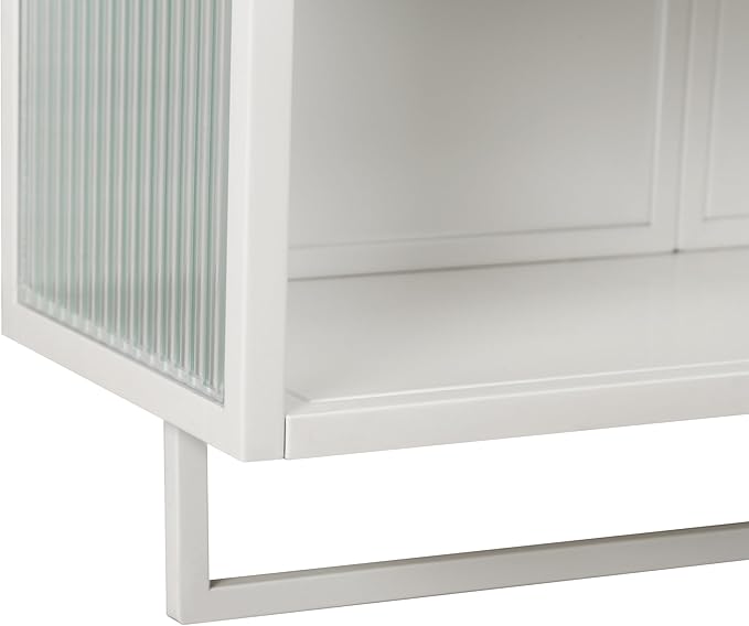 23.62"Glass Doors Modern Two-door Wall Cabinet with Two-tier Enclosed Storage, an Open Shelf, and Towel Rack, for Entryway Living Room Bathroom Dining Room Bathroom Cabinet Kitchen (White4)