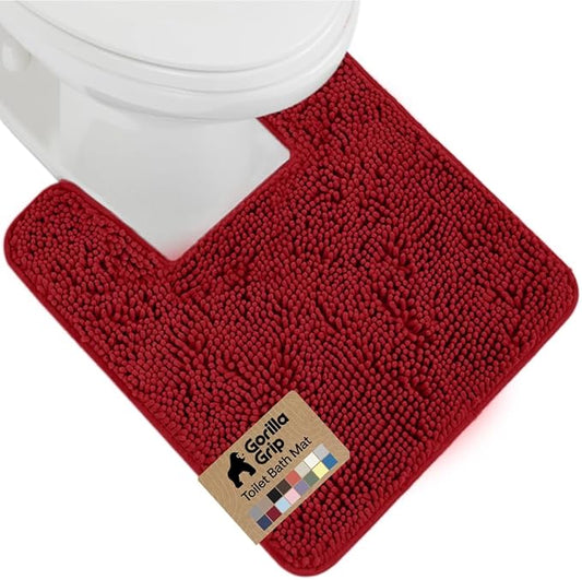 GORILLA GRIP Plush Absorbent Shaggy Chenille Bath Rug Mat for Square Toilet Base with Rubber Backing, Machine Washable Rugs, Soft Microfiber Contour Mats for Toilets, Bathroom Decor, Red