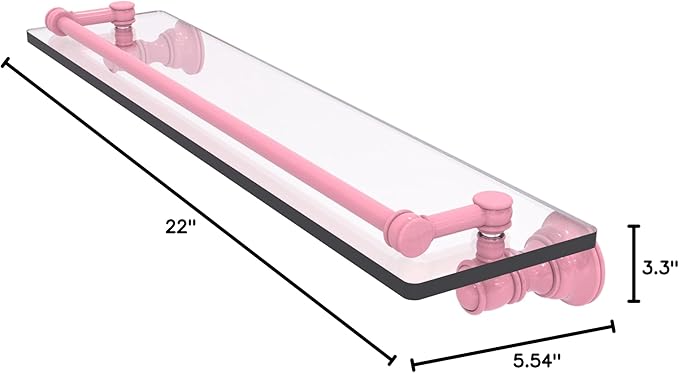 Allied Brass CL-1-22-GAL-PNK Carolina Collection 22 Inch Glass Shelf with Gallery Rail, Pink