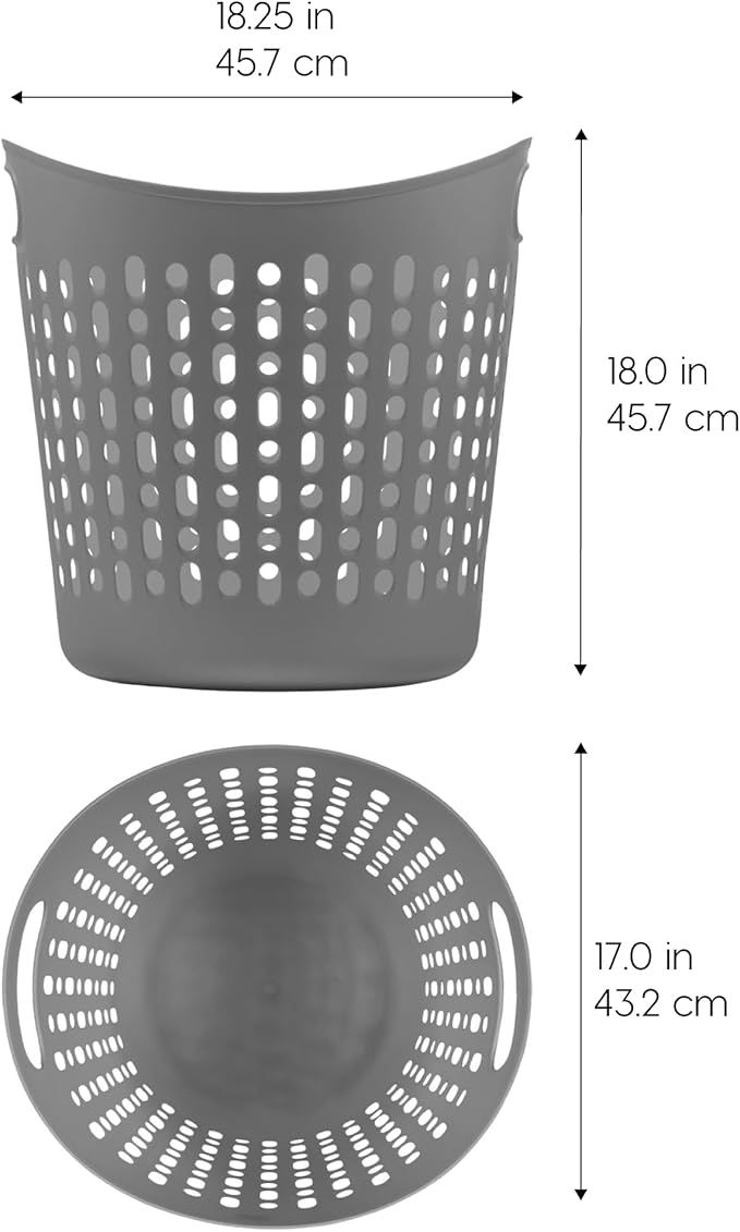 IRIS USA Plastic Laundry Basket Hamper, 3-Pack, 40L / 10 Gal Flexible Dirty Clothes Bag with Ventilation Holes, Bedroom Bathroom Apartment Dorm Laundry Room Blanket Pillow Trinkets Organization, Gray