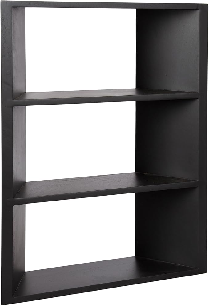 Kate and Laurel Akita Modern Angled Three-Tier Wall Shelf, 20 x 6 x 26, Black, Decorative Over The Toilet Shelf for Use as Bathroom Storage or Living Room Display Shelving