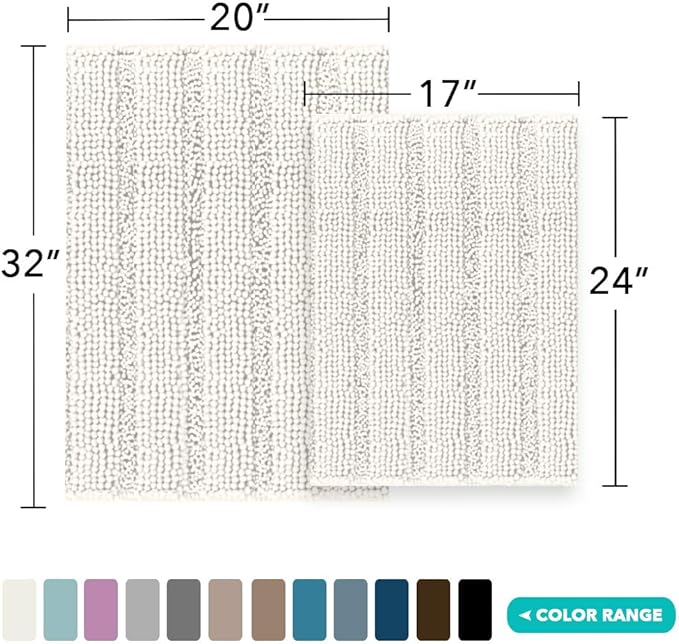 Turquoize Chenille Bathroom Rugs Set Non-Slip Bath Mats for Bathroom Extra Soft and Absorbent Shaggy Bath Mats for Bath Room Floor Indoor Mat for Kitchen/Entryway (20" x 32" and 17" x 24"), Cream