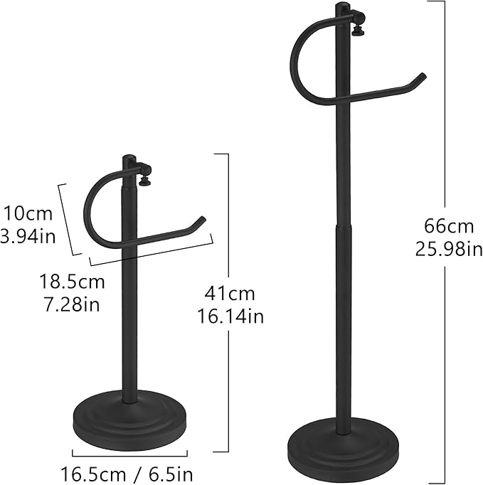 RFOUO Hand Towel Holder Stand,Standing Towel Racks for Bathroom,Hand Towel Holder for Bathroom Kitchen Vanity Countertops,Stainless Steel Adjustable Towel Bar 16.5-26 Inch(Matte Black)