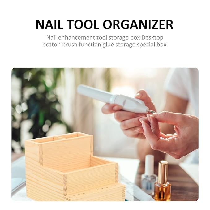 FRCOLOR Wooden Nail Drill Bits Holder Stand Display Organizer 10 Holes Nail Tool Storage Box Desktop Brush Holder Manicure Tool Organizer Cosmetics Holder